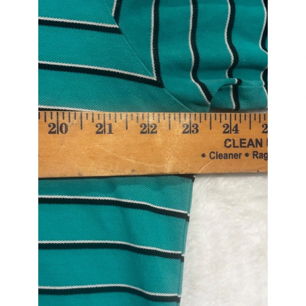 Polo Golf Ralph Lauren Collared Shirt Teal Striped Pima Cotton Large Thrashed